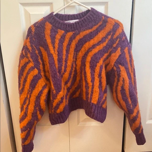 Zara Sweaters Zara Purple And Orange Crew Neck Sweater With